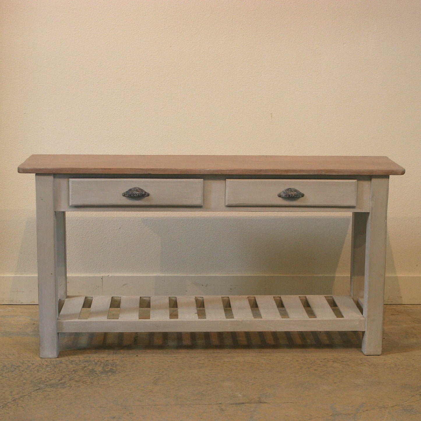 Painted English Server with a Slat Base Shelf & 2 Drawers