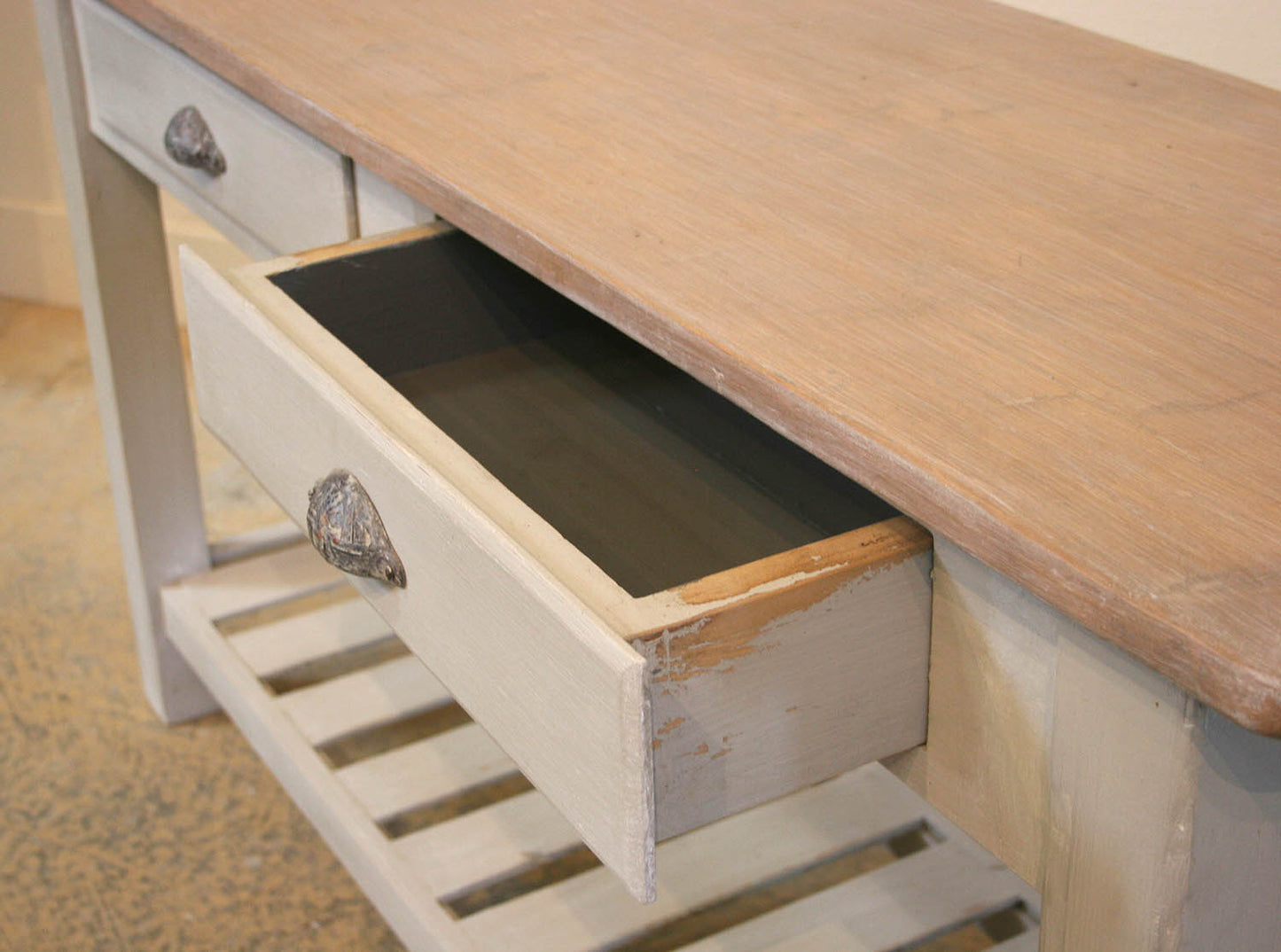 Painted English Server with a Slat Base Shelf & 2 Drawers
