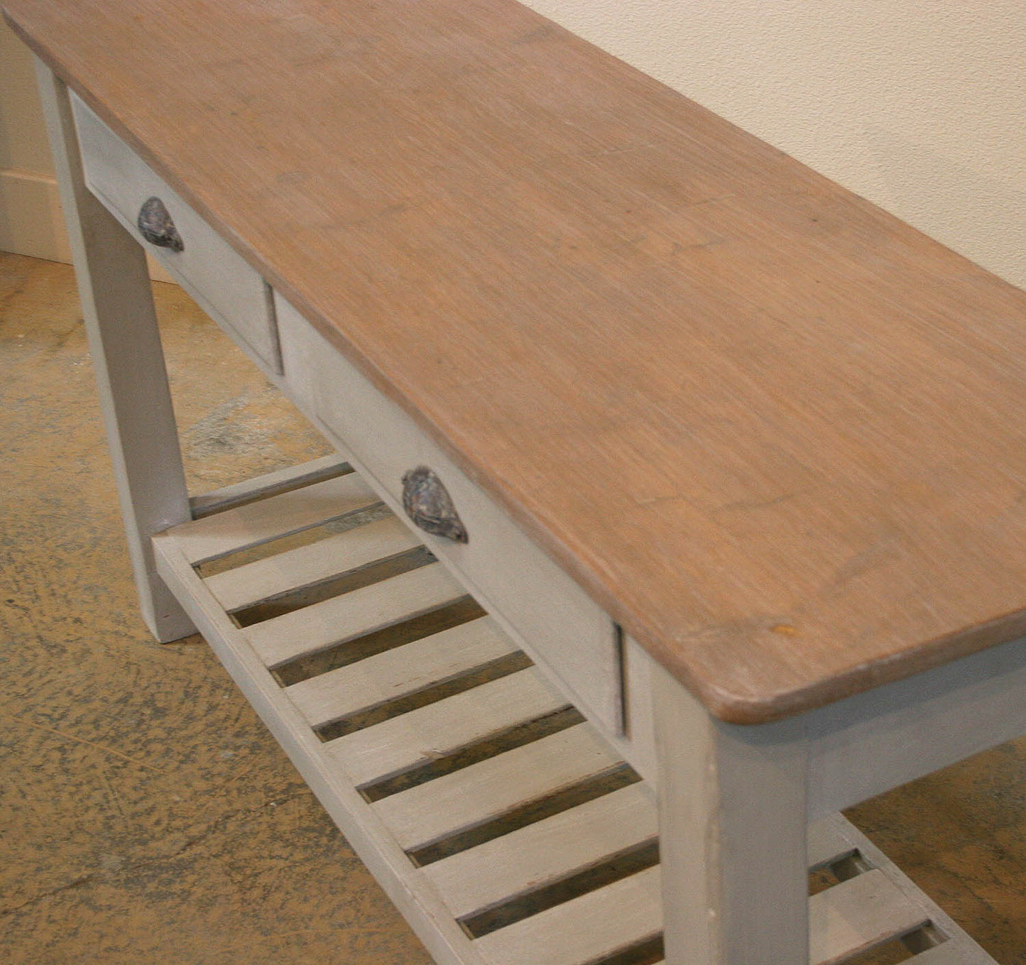 Painted English Server with a Slat Base Shelf & 2 Drawers