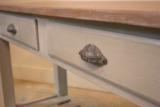 Painted English Server with a Slat Potboard Shelf and Two Drawers