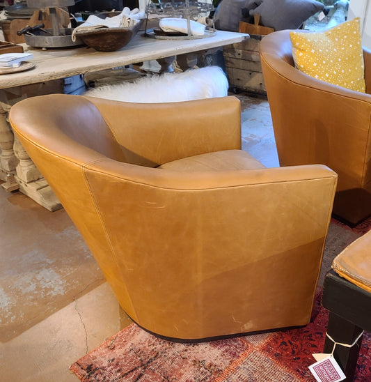 5702-01SW Leather Swivel Barrel Chair