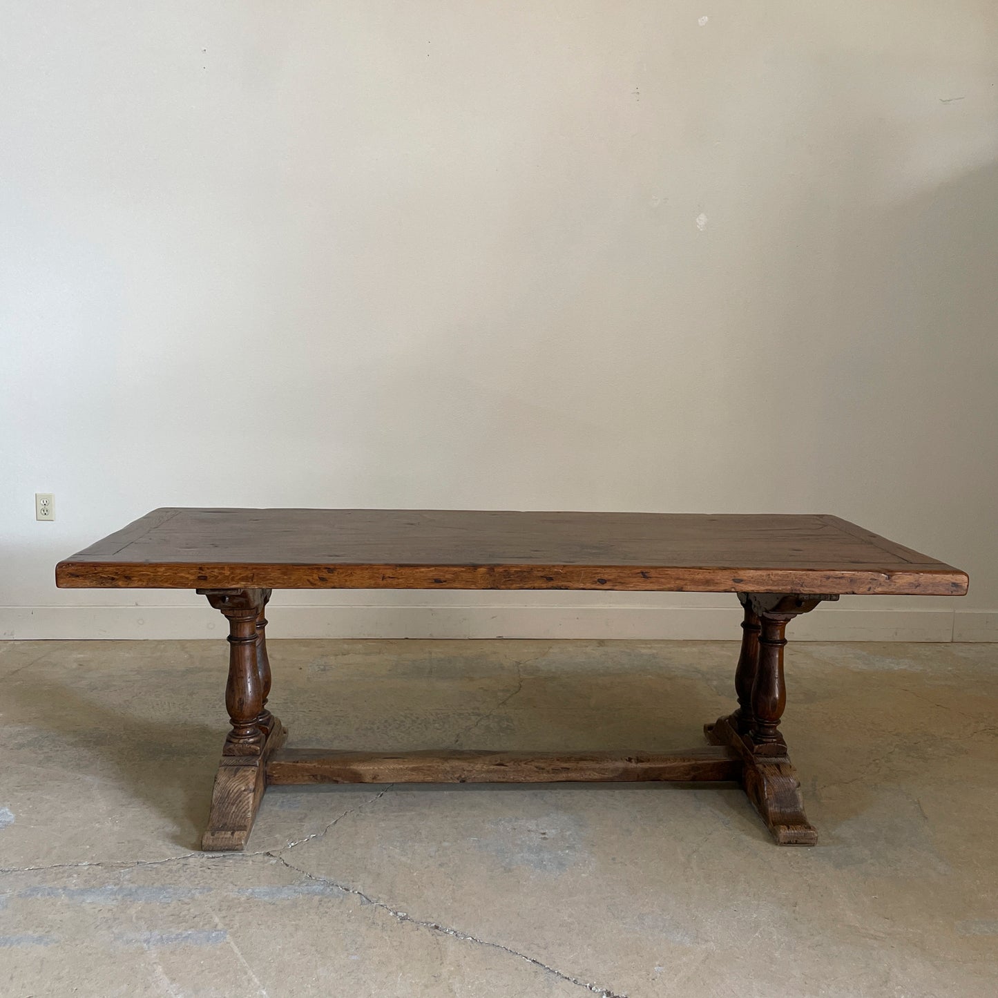 Antique Oak Double Pillar Trestle Table
