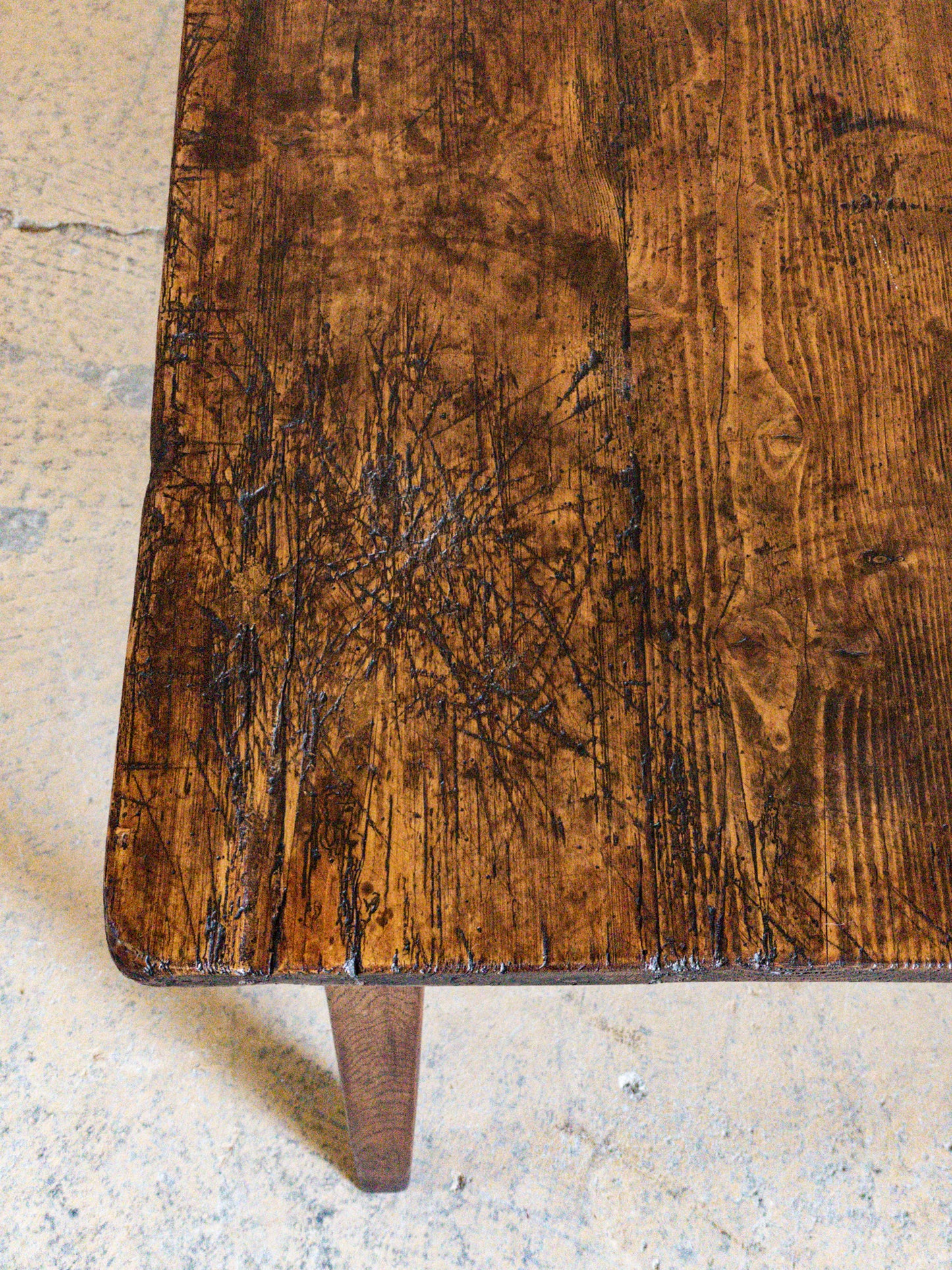 Antique French Pine Table with End Drawer
