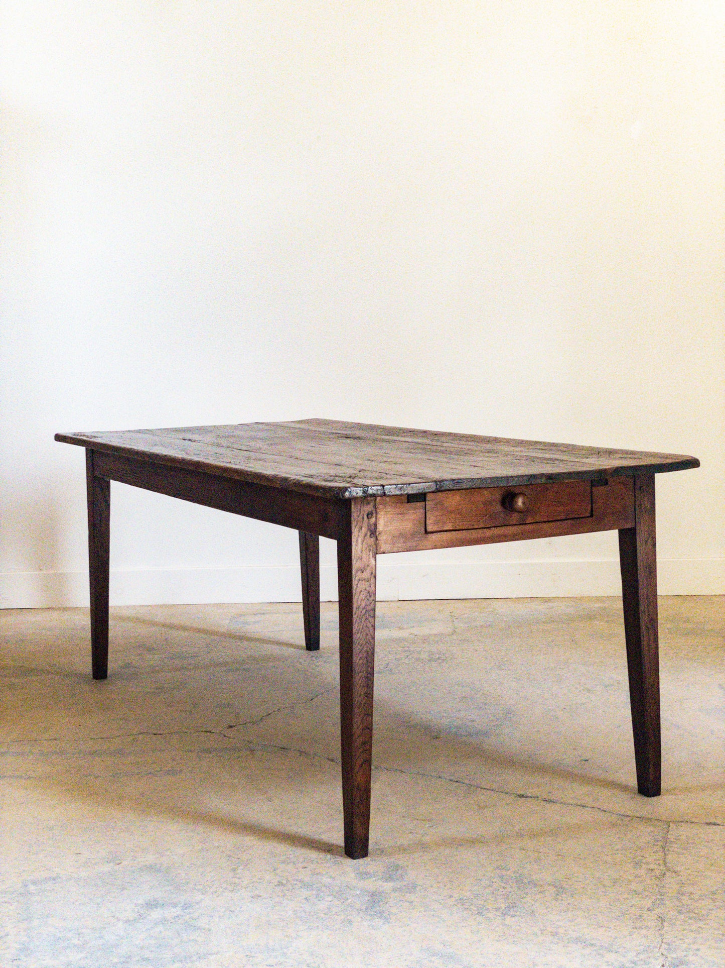 Antique French Pine Table with End Drawer