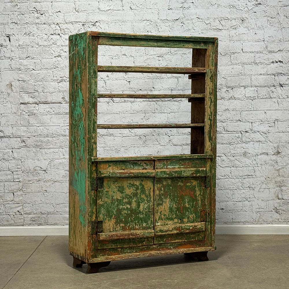 Antique European Open Back Bookshelf with Original Weathered Paint