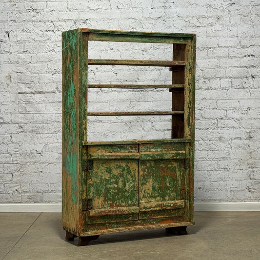 Antique European Open Back Bookshelf with Original Weathered Paint