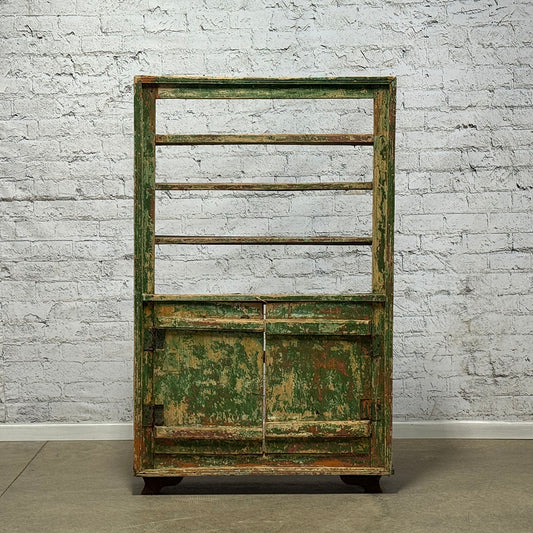 Antique European Open Back Bookshelf with Original Weathered Paint