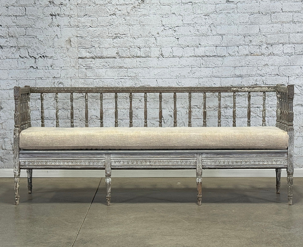 Antique Swedish Original Paint Settle with Cushion c.1790