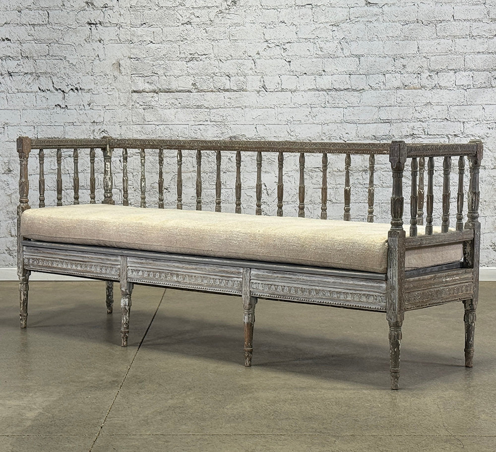 Antique Swedish Original Paint Settle with Cushion c.1790