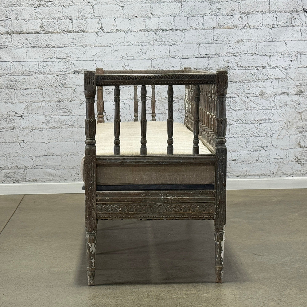 Antique Swedish Original Paint Settle with Cushion c.1790