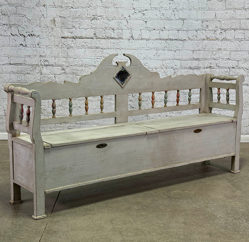 Antique Pine and Oak Bench with Storage c.1890