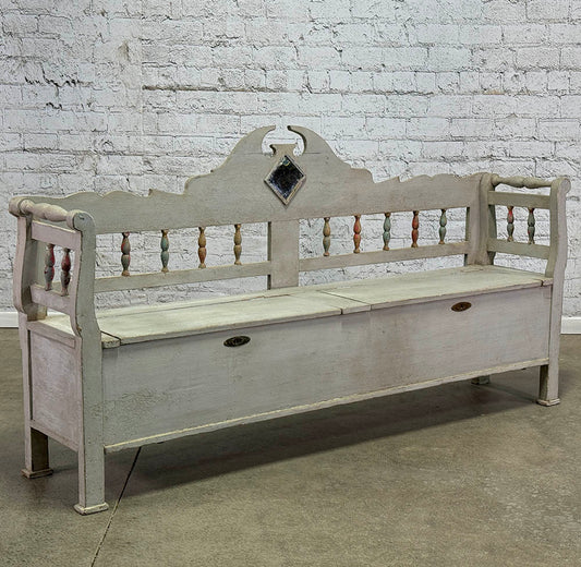 Antique Pine and Oak Bench with Storage c.1890