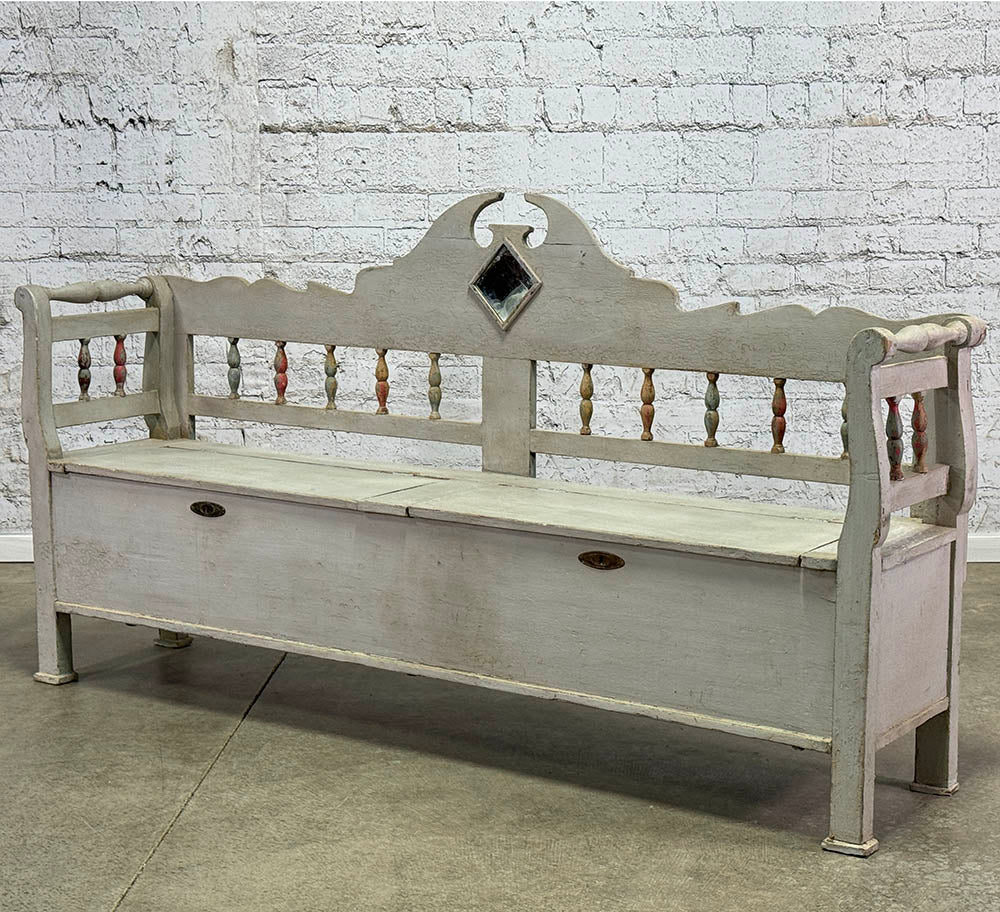 Antique Pine and Oak Bench with Storage c.1890