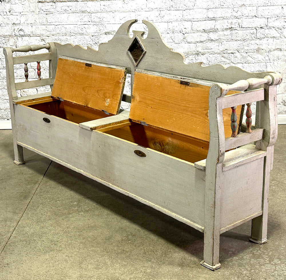 Antique Pine and Oak Bench with Storage c.1890