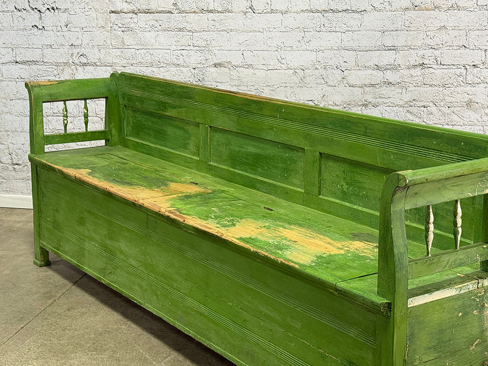 Antique European Bench with Storage, Green