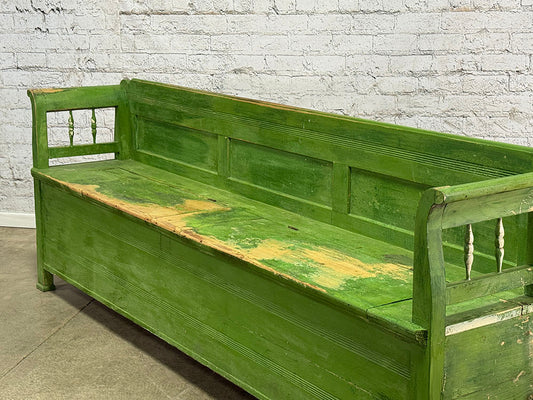 Antique European Bench with Storage, Green
