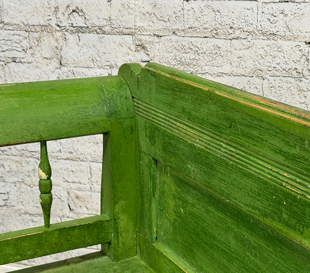 Antique European Bench with Storage, Green