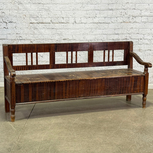 Traditional Folk Art Paint Antique European Bench with Storage