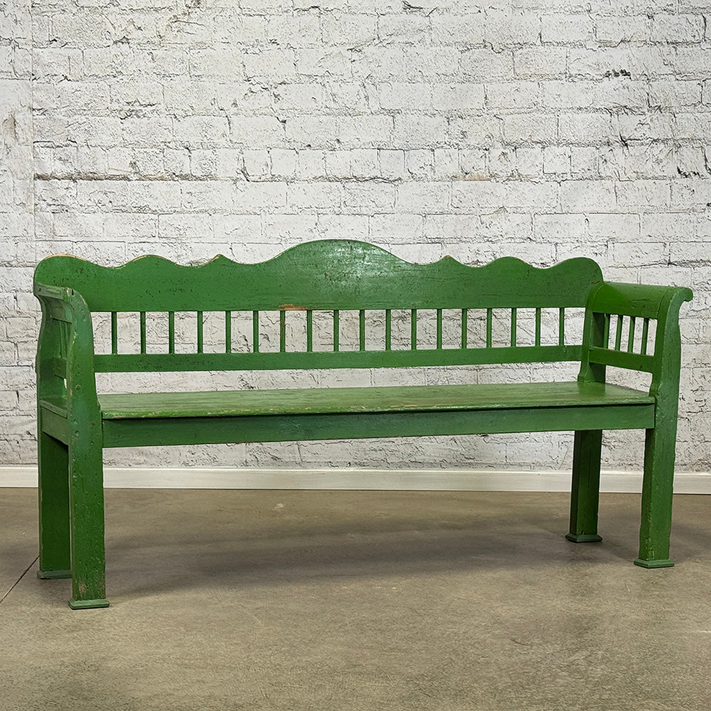 Antique European Bench, Green