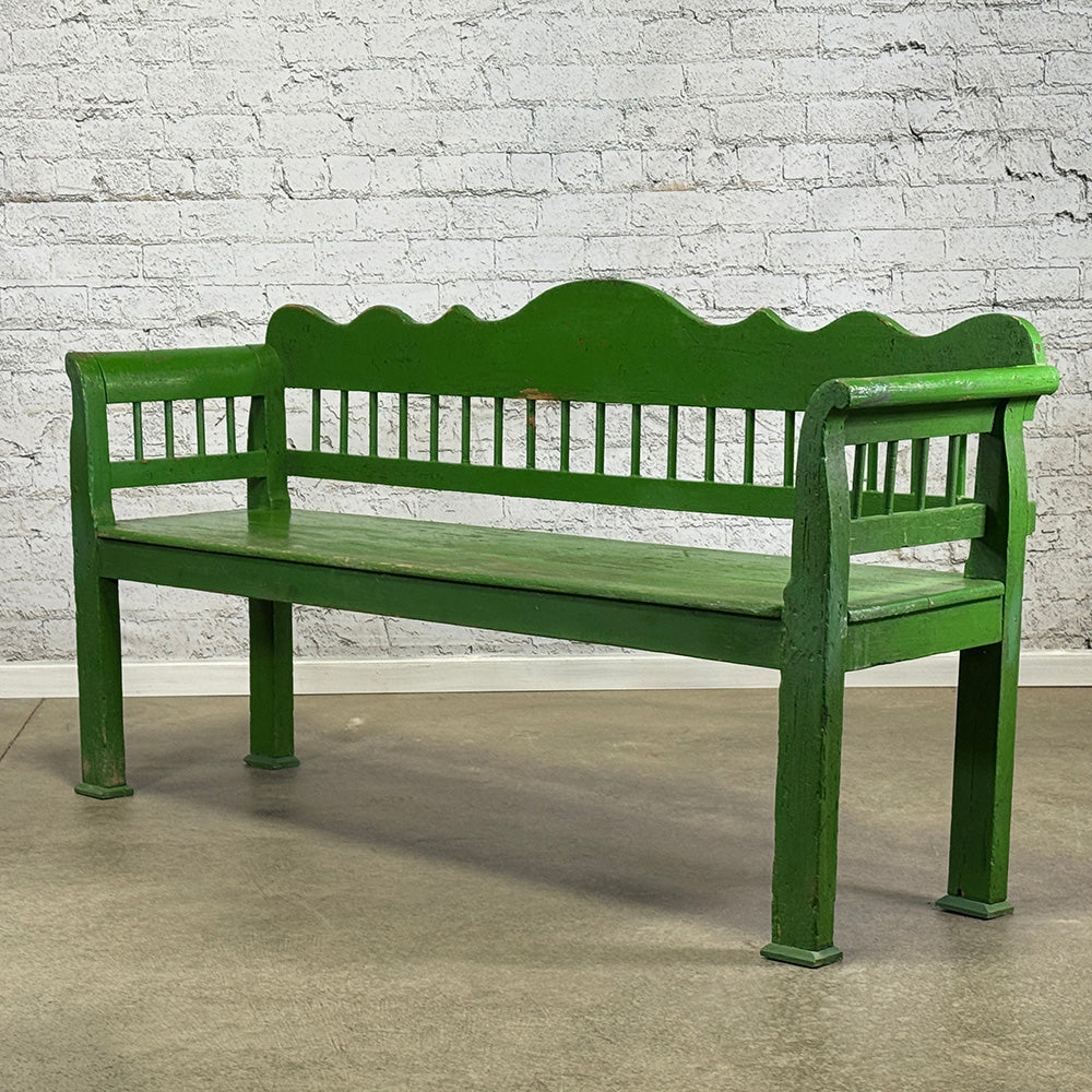 Antique European Bench, Green