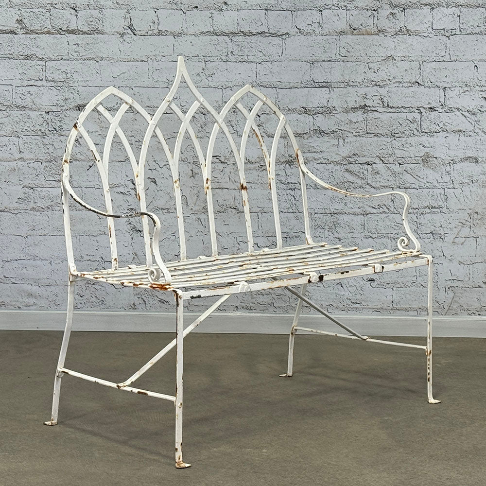 Antique English Strawberry Hill Strapwork Garden Bench