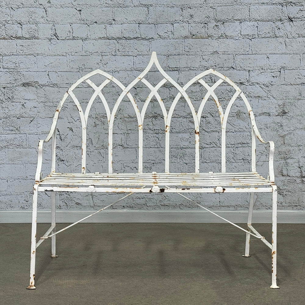 Antique English Strawberry Hill Strapwork Garden Bench