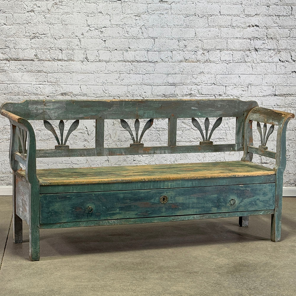 Antique European Bench with Drawer