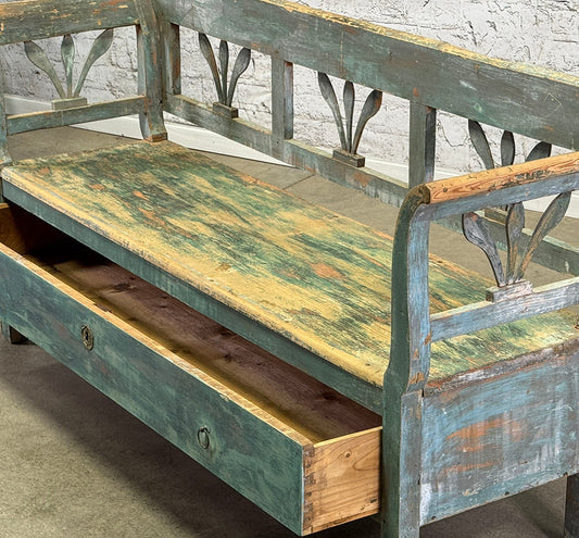 Antique European Bench with Drawer