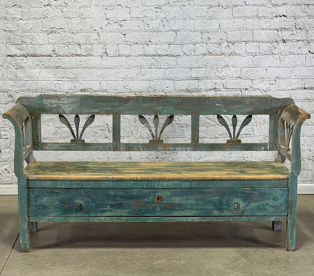 Antique European Bench with Drawer