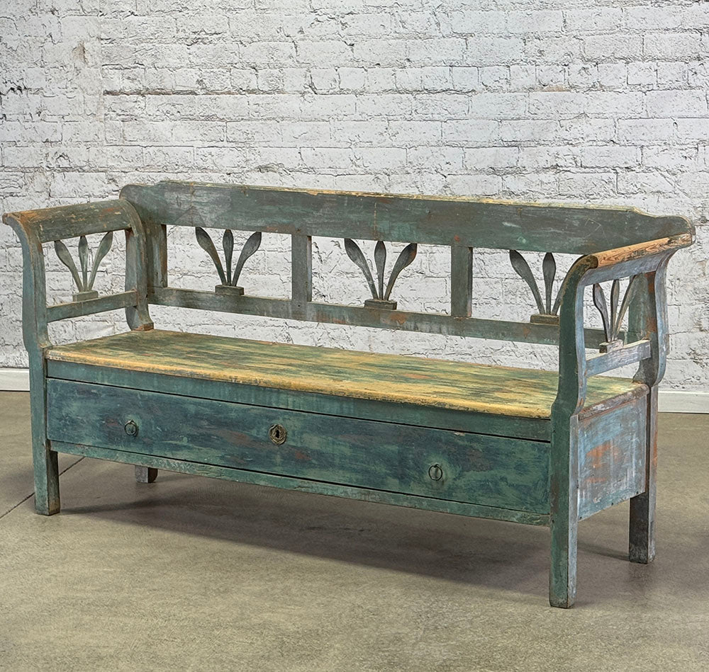 Antique European Bench with Drawer
