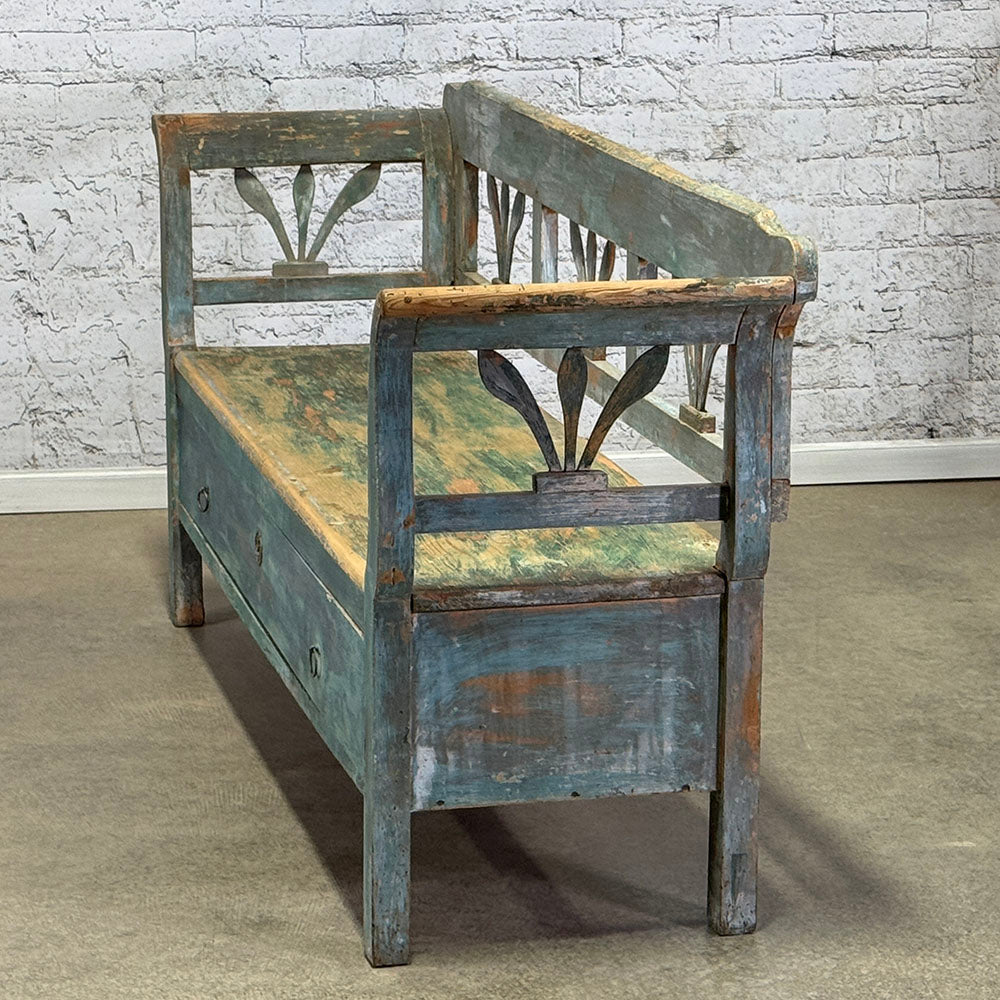 Antique European Bench with Drawer