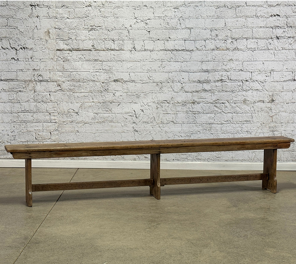 Antique English Rustic Oak Bench with Stretcher