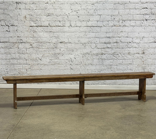 Antique English Rustic Oak Bench with Stretcher