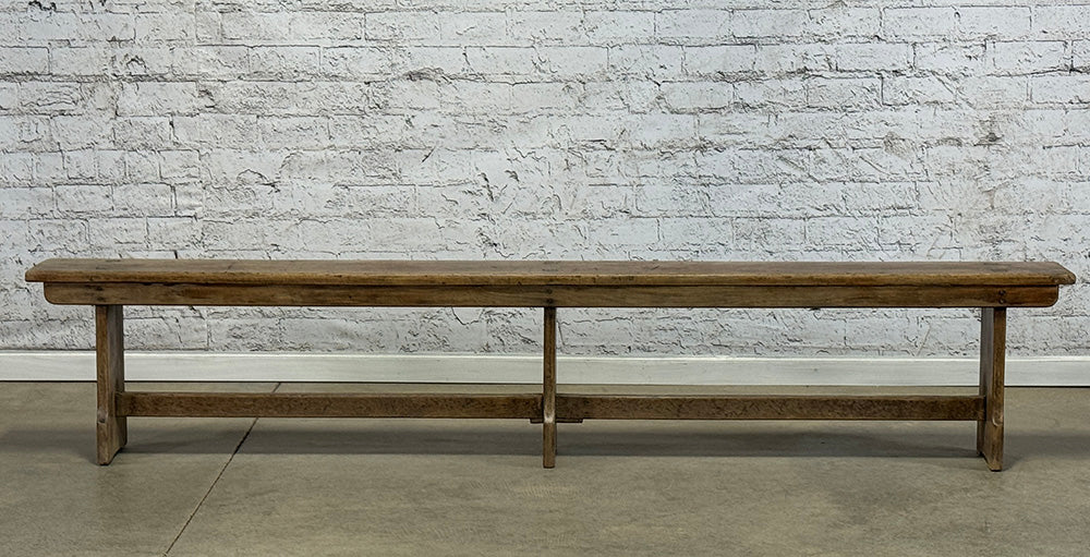 Antique English Rustic Oak Bench with Stretcher