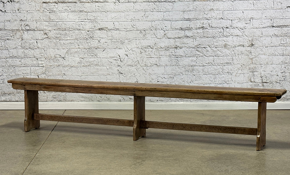 Antique English Rustic Oak Bench with Stretcher