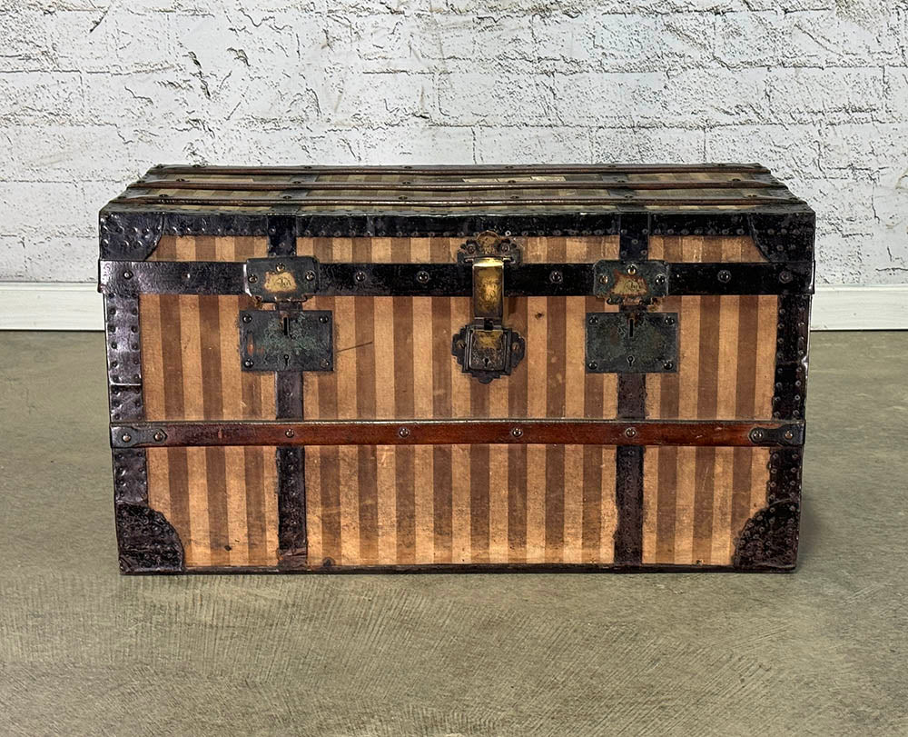 Rare Antique French Couriertrunk in Striped Canvas c.1840
