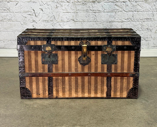 Rare Antique French Couriertrunk in Striped Canvas c.1840