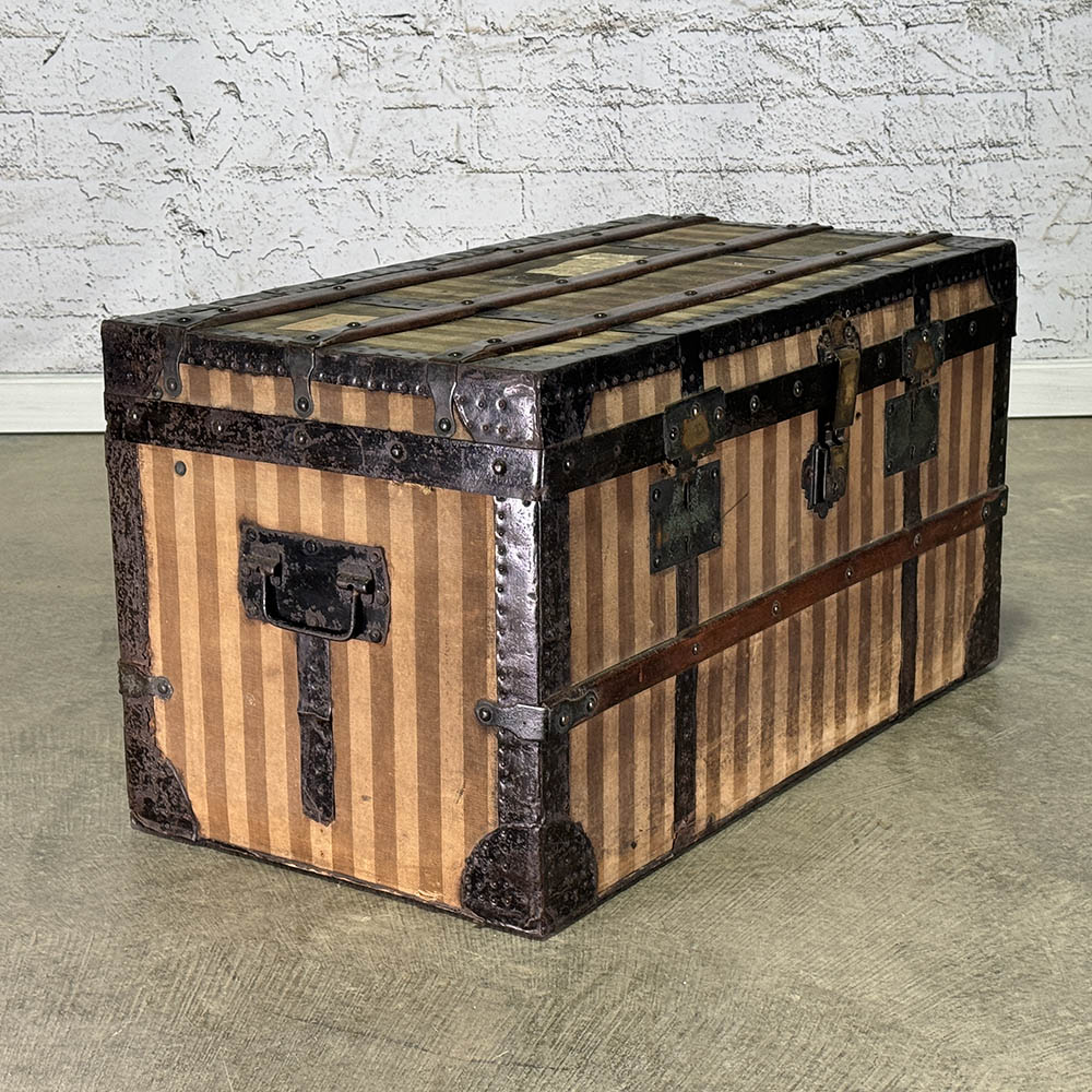 Rare Antique French Couriertrunk in Striped Canvas c.1840