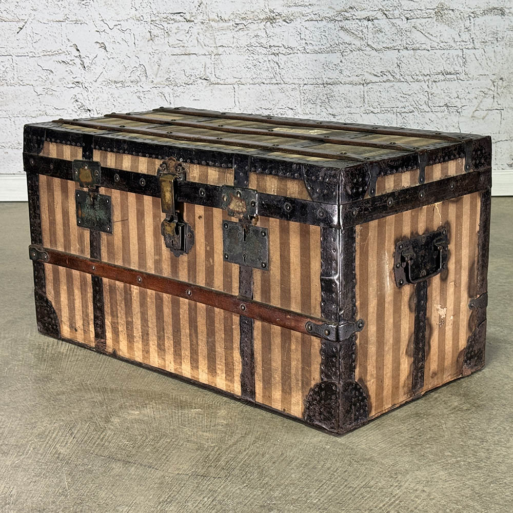 Rare Antique French Couriertrunk in Striped Canvas c.1840