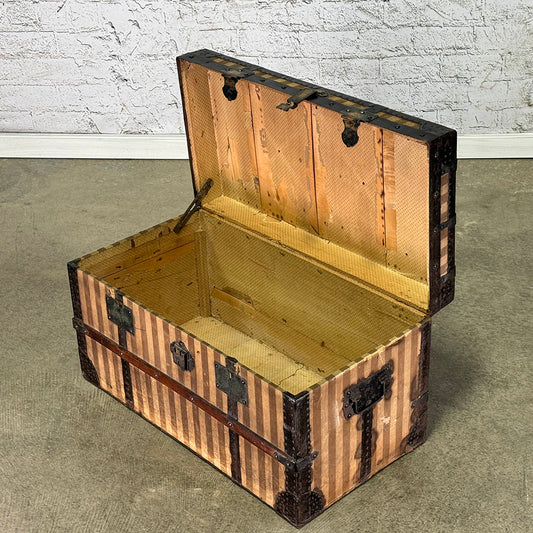 Rare Antique French Couriertrunk in Striped Canvas c.1840
