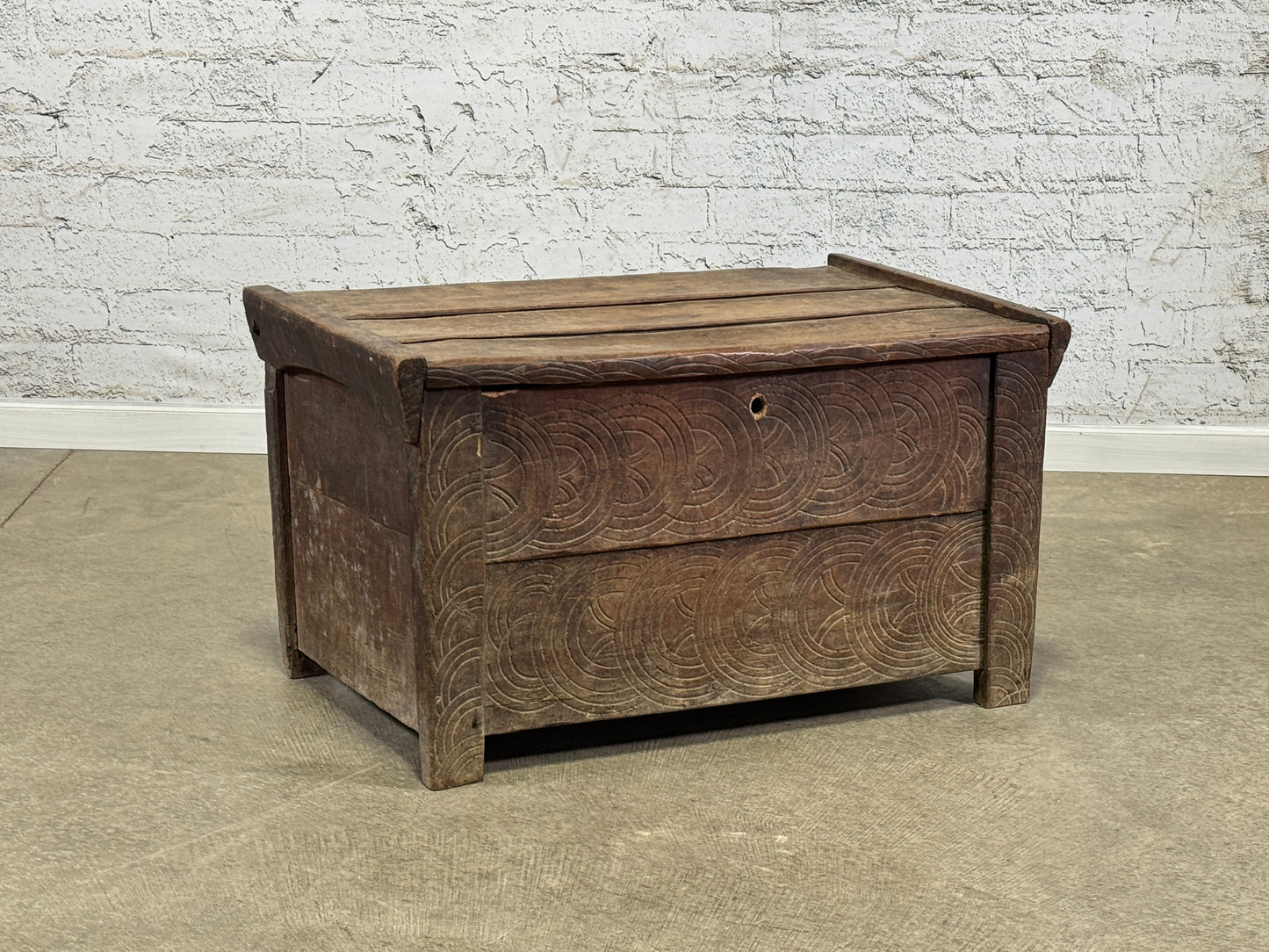 Primitive European Hand-Carved Bed Box c.1850