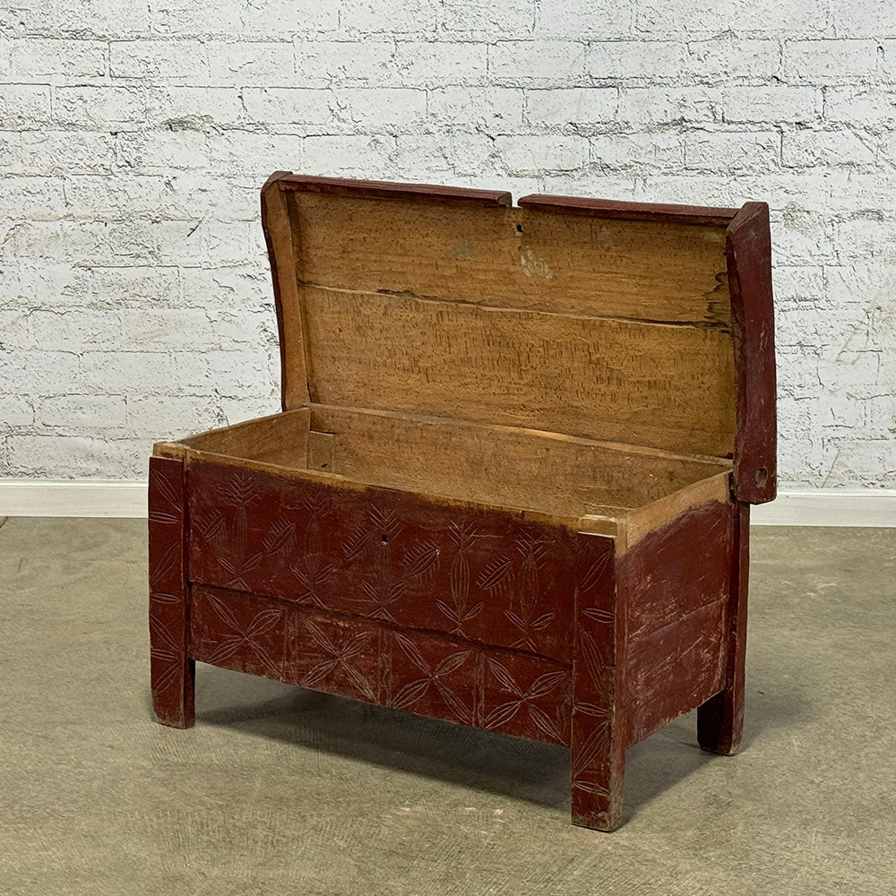 Antique European Primitive Bed Box with Original Red Paint