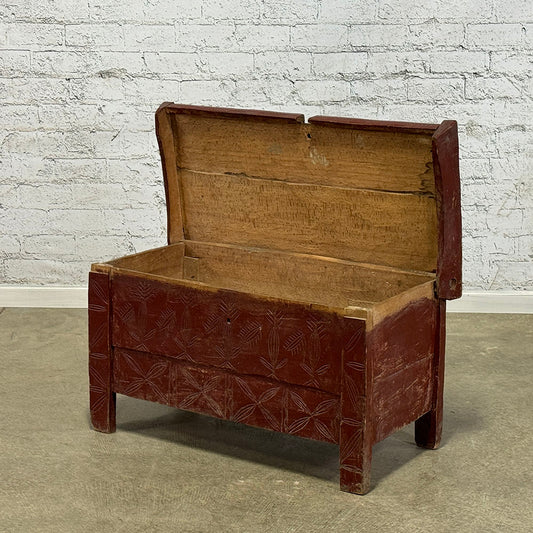 Antique European Primitive Bed Box with Original Red Paint