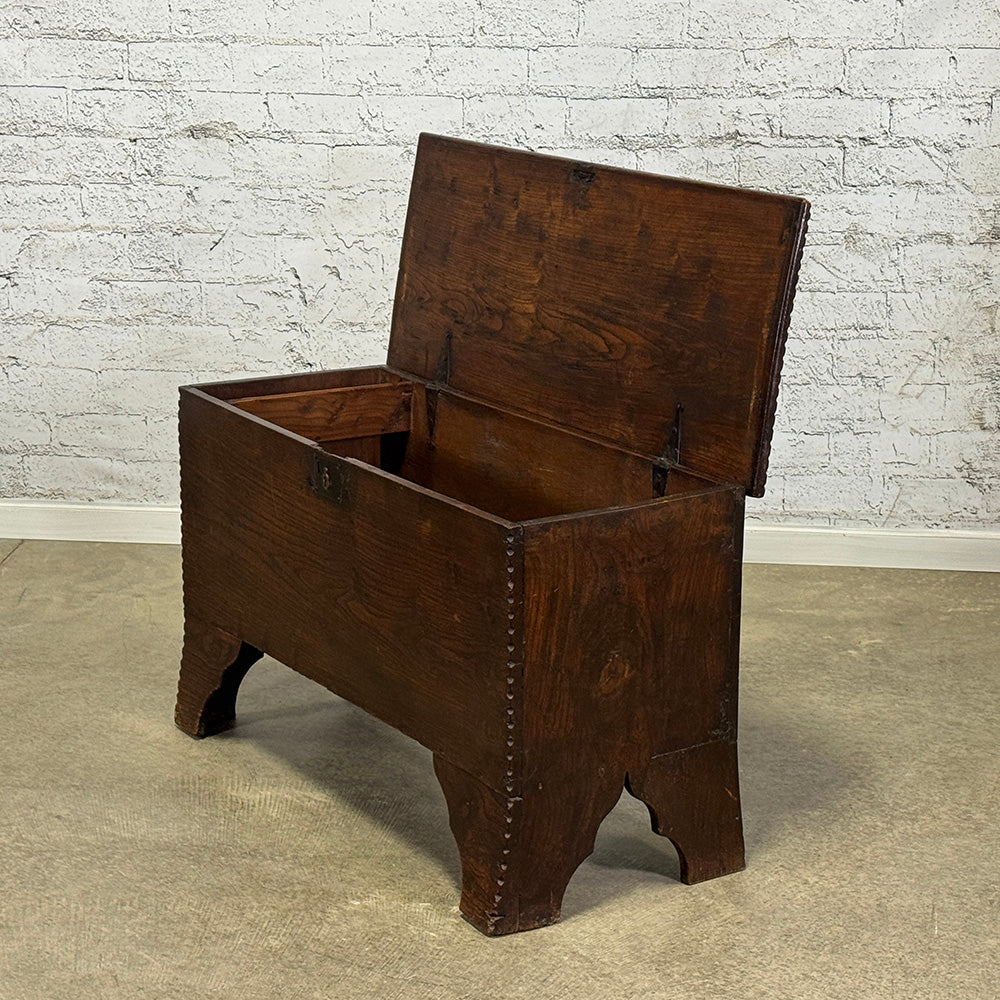 Rustic Antique Welsh Coffer with Carved Edge