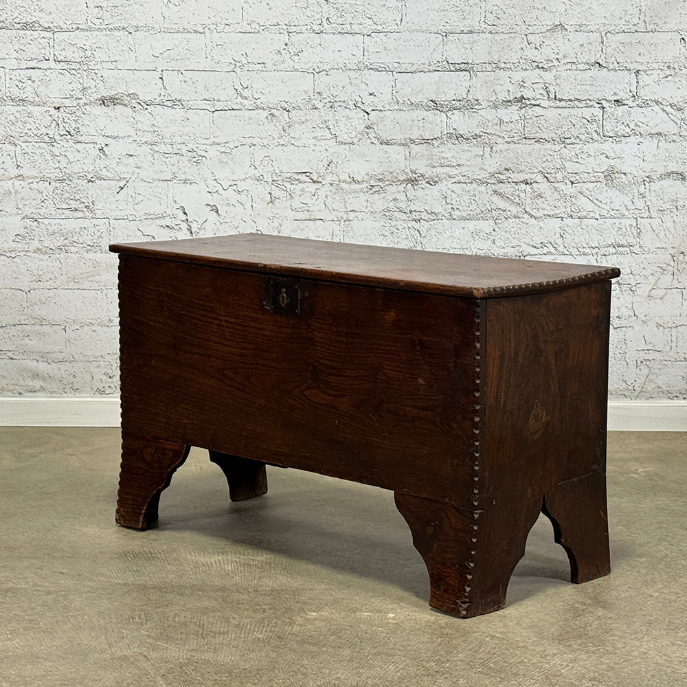 Rustic Antique Welsh Coffer with Carved Edge