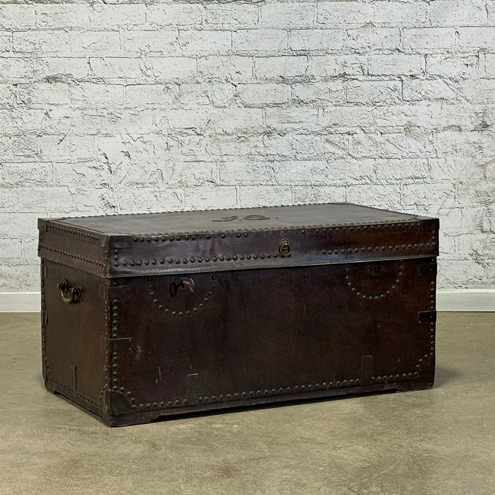 Rare English Camphor Wood + Leather Trunk
