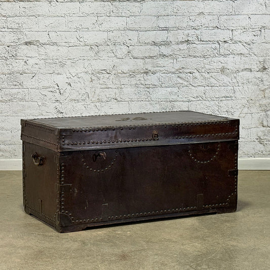 Rare English Camphor Wood + Leather Trunk
