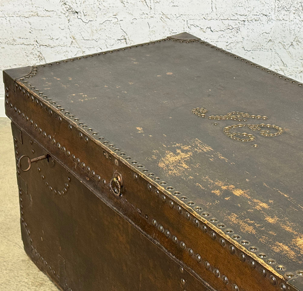 Rare English Camphor Wood + Leather Trunk