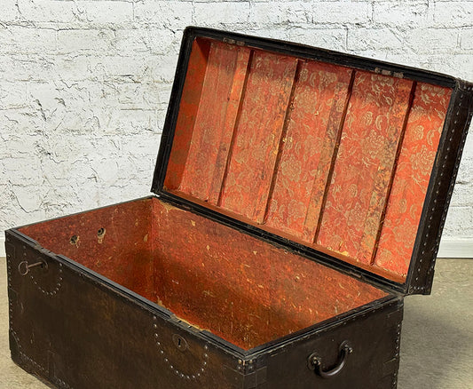 Rare English Camphor Wood + Leather Trunk