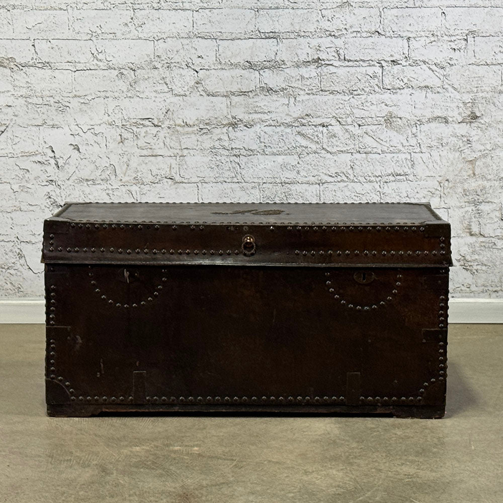 Rare English Camphor Wood + Leather Trunk